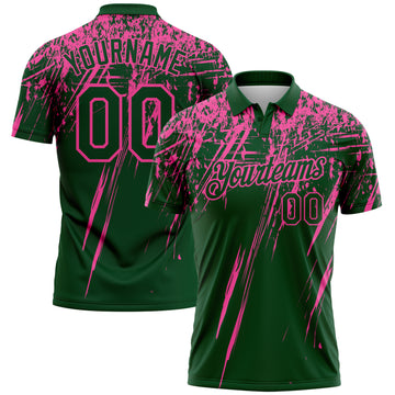 Custom Green-Pink Distressed Scratch Brush Stroke Performance Polo Shirt