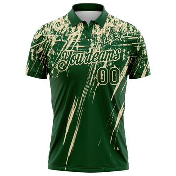 Custom Green-Cream Distressed Scratch Brush Stroke Performance Polo Shirt
