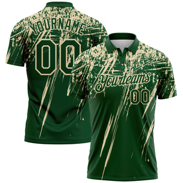 Custom Green-Cream Distressed Scratch Brush Stroke Performance Polo Shirt