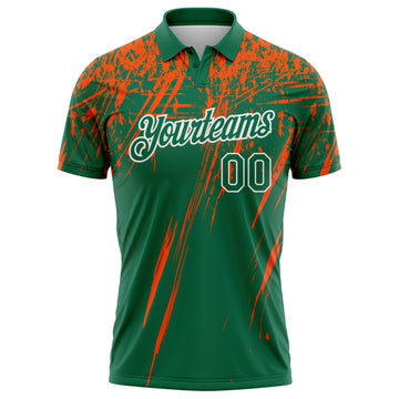 Custom Kelly Green Orange-White Distressed Scratch Brush Stroke Performance Polo Shirt