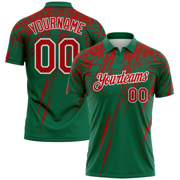 Custom Kelly Green Red-White Distressed Scratch Brush Stroke Performance Polo Shirt