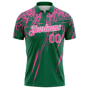 Custom Kelly Green Pink-White Distressed Scratch Brush Stroke Performance Polo Shirt
