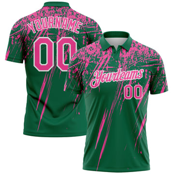 Custom Kelly Green Pink-White Distressed Scratch Brush Stroke Performance Polo Shirt