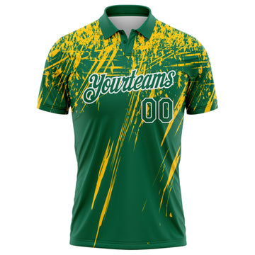 Custom Kelly Green Yellow-White Distressed Scratch Brush Stroke Performance Polo Shirt
