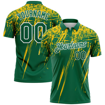 Custom Kelly Green Yellow-White Distressed Scratch Brush Stroke Performance Polo Shirt