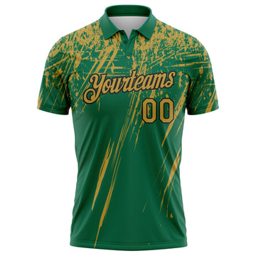 Custom Kelly Green Old Gold-Black Distressed Scratch Brush Stroke Performance Polo Shirt