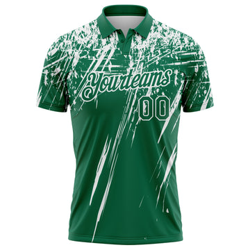 Custom Kelly Green-White Distressed Scratch Brush Stroke Performance Polo Shirt