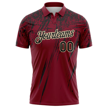 Custom Crimson Black-Cream Distressed Scratch Brush Stroke Performance Polo Shirt