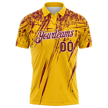 Custom Yellow Crimson-White Distressed Scratch Brush Stroke Performance Polo Shirt