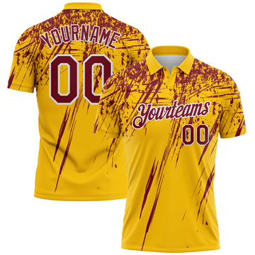 Custom Yellow Crimson-White Distressed Scratch Brush Stroke Performance Polo Shirt