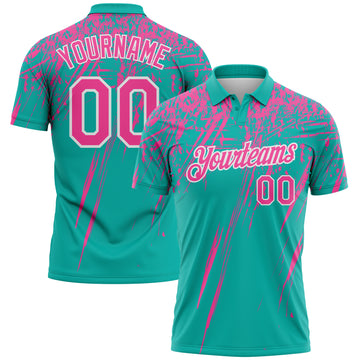 Custom Aqua Pink-White Distressed Scratch Brush Stroke Performance Polo Shirt