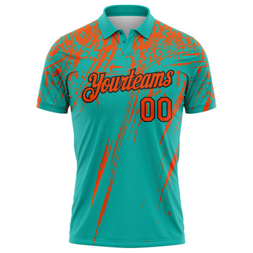 Custom Aqua Orange-Black Distressed Scratch Brush Stroke Performance Polo Shirt