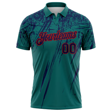Custom Teal Navy-Red Distressed Scratch Brush Stroke Performance Polo Shirt