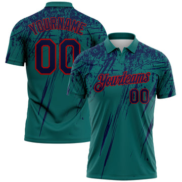 Custom Teal Navy-Red Distressed Scratch Brush Stroke Performance Polo Shirt