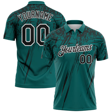 Custom Teal Black-White Distressed Scratch Brush Stroke Performance Polo Shirt