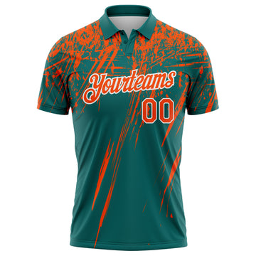Custom Teal Orange-White Distressed Scratch Brush Stroke Performance Polo Shirt