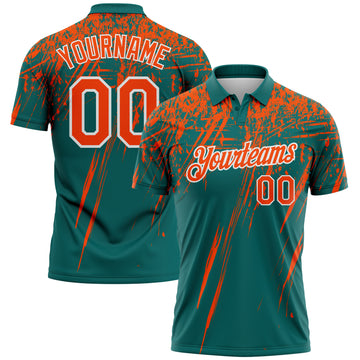 Custom Teal Orange-White Distressed Scratch Brush Stroke Performance Polo Shirt