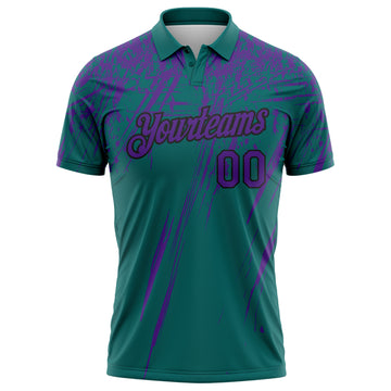 Custom Teal Purple-Black Distressed Scratch Brush Stroke Performance Polo Shirt