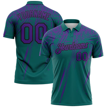 Custom Teal Purple-Black Distressed Scratch Brush Stroke Performance Polo Shirt
