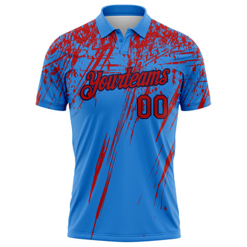 Custom Powder Blue Red-Navy Distressed Scratch Brush Stroke Performance Polo Shirt