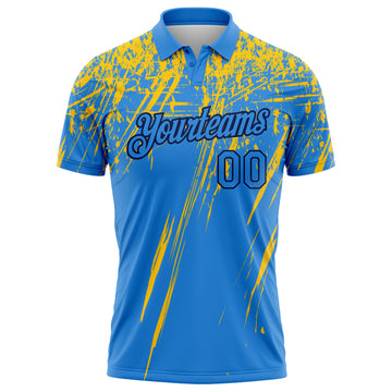Custom Powder Blue Yellow-Navy Distressed Scratch Brush Stroke Performance Polo Shirt