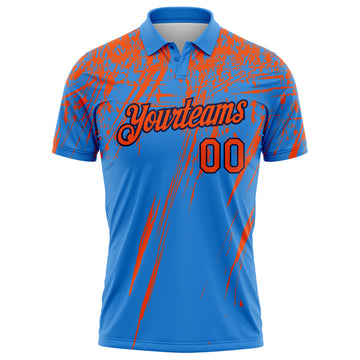 Custom Powder Blue Orange-Navy Distressed Scratch Brush Stroke Performance Polo Shirt