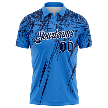 Custom Powder Blue Navy-White Distressed Scratch Brush Stroke Performance Polo Shirt