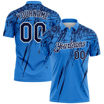 Custom Powder Blue Navy-White Distressed Scratch Brush Stroke Performance Polo Shirt