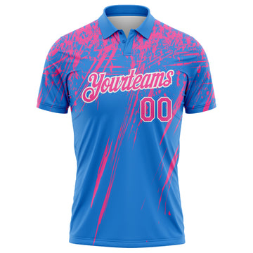 Custom Powder Blue Pink-White Distressed Scratch Brush Stroke Performance Polo Shirt