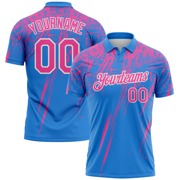 Custom Powder Blue Pink-White Distressed Scratch Brush Stroke Performance Polo Shirt