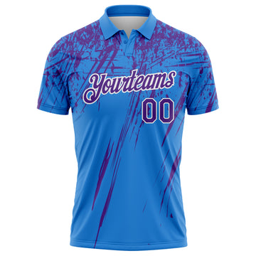 Custom Powder Blue Purple-White Distressed Scratch Brush Stroke Performance Polo Shirt