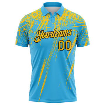 Custom Sky Blue Yellow-Black Distressed Scratch Brush Stroke Performance Polo Shirt