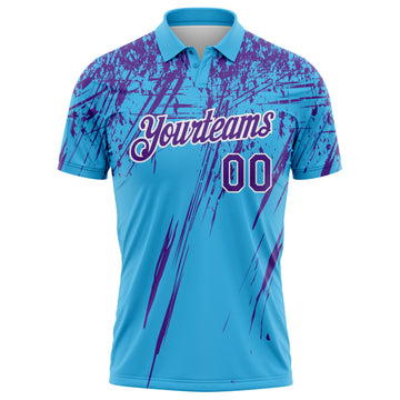 Custom Sky Blue Purple-White Distressed Scratch Brush Stroke Performance Polo Shirt