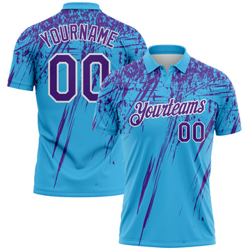 Custom Sky Blue Purple-White Distressed Scratch Brush Stroke Performance Polo Shirt