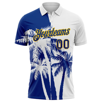 Custom White Royal-Yellow Hawaii Tropical Coastal Palm Trees Performance Polo Shirt