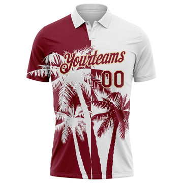Custom White Crimson-Cream Hawaii Tropical Coastal Palm Trees Performance Polo Shirt