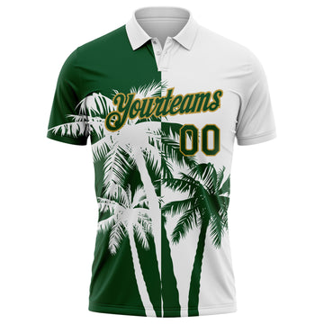 Custom White Green-Old Gold Hawaii Tropical Coastal Palm Trees Performance Polo Shirt
