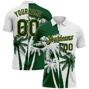 Custom White Green-Old Gold Hawaii Tropical Coastal Palm Trees Performance Polo Shirt