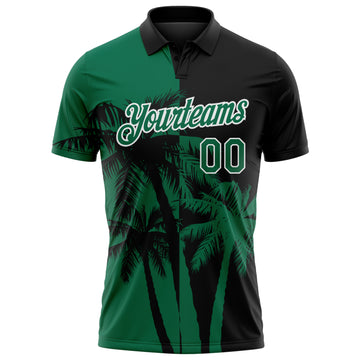 Custom Black Kelly Green-White Hawaii Tropical Coastal Palm Trees Performance Polo Shirt