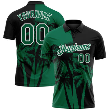Custom Black Kelly Green-White Hawaii Tropical Coastal Palm Trees Performance Polo Shirt