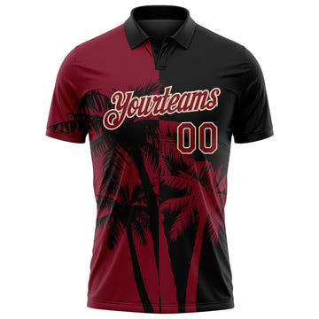 Custom Black Crimson-City Cream Hawaii Tropical Coastal Palm Trees Performance Polo Shirt