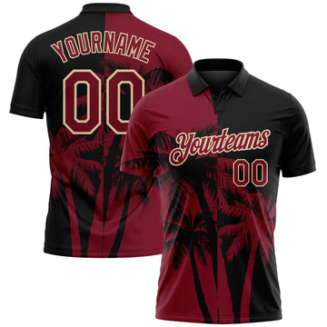 Custom Black Crimson-City Cream Hawaii Tropical Coastal Palm Trees Performance Polo Shirt