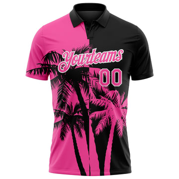 Custom Black Pink-White Hawaii Tropical Coastal Palm Trees Performance Polo Shirt