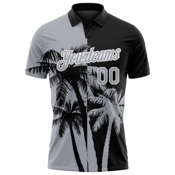 Custom Black Gray-White Hawaii Tropical Coastal Palm Trees Performance Polo Shirt