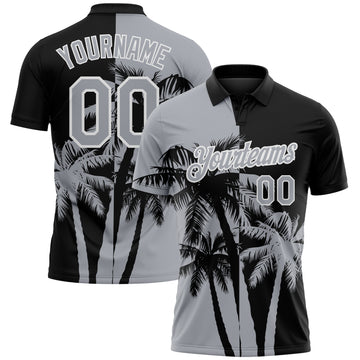Custom Black Gray-White Hawaii Tropical Coastal Palm Trees Performance Polo Shirt