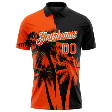 Custom Black Orange-White Hawaii Tropical Coastal Palm Trees Performance Polo Shirt