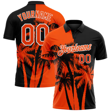 Custom Black Orange-White Hawaii Tropical Coastal Palm Trees Performance Polo Shirt