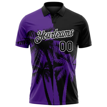 Custom Black Purple-White Hawaii Tropical Coastal Palm Trees Performance Polo Shirt