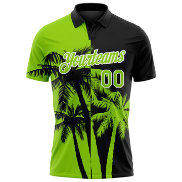 Custom Black Neon Green-White Hawaii Tropical Coastal Palm Trees Performance Polo Shirt