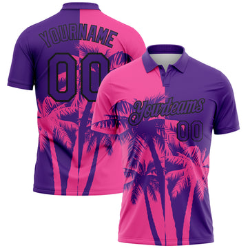 Custom Purple Pink-Black Hawaii Tropical Coastal Palm Trees Performance Polo Shirt